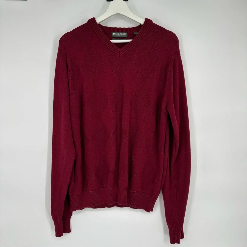 Lyle & Scott Red Knit V Neck Sweater Medium Mens